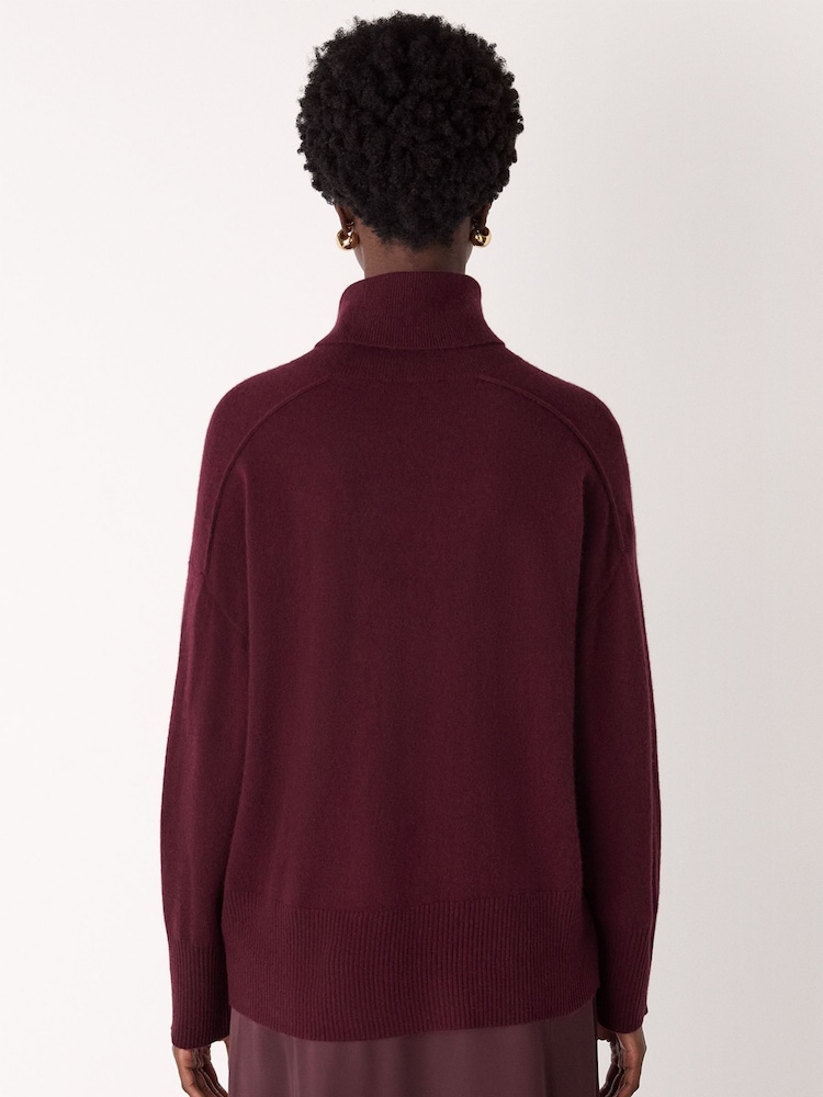 Whistles Red Cashmere Seam Roll Neck Knit Jumper - Image 2 of 5