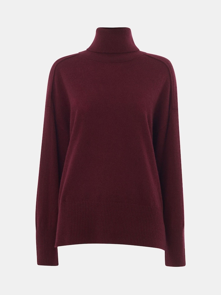 Whistles Red Cashmere Seam Roll Neck Knit Jumper - Image 5 of 5