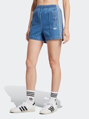 adidas Originals Blue 3-Stripe Denim Shorts - Image 1 of 6