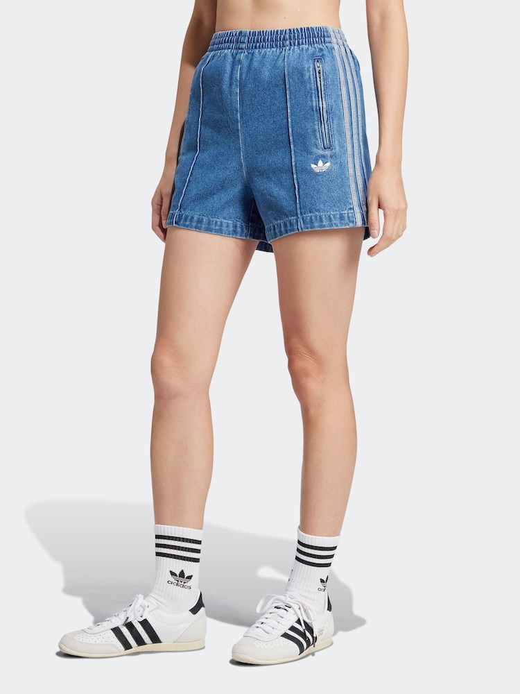 adidas Originals Blue 3-Stripe Denim Shorts - Image 1 of 6
