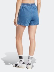adidas Originals Blue 3-Stripe Denim Shorts - Image 2 of 6