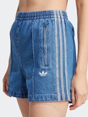 adidas Originals Blue 3-Stripe Denim Shorts - Image 4 of 6