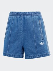 adidas Originals Blue 3-Stripe Denim Shorts - Image 6 of 6