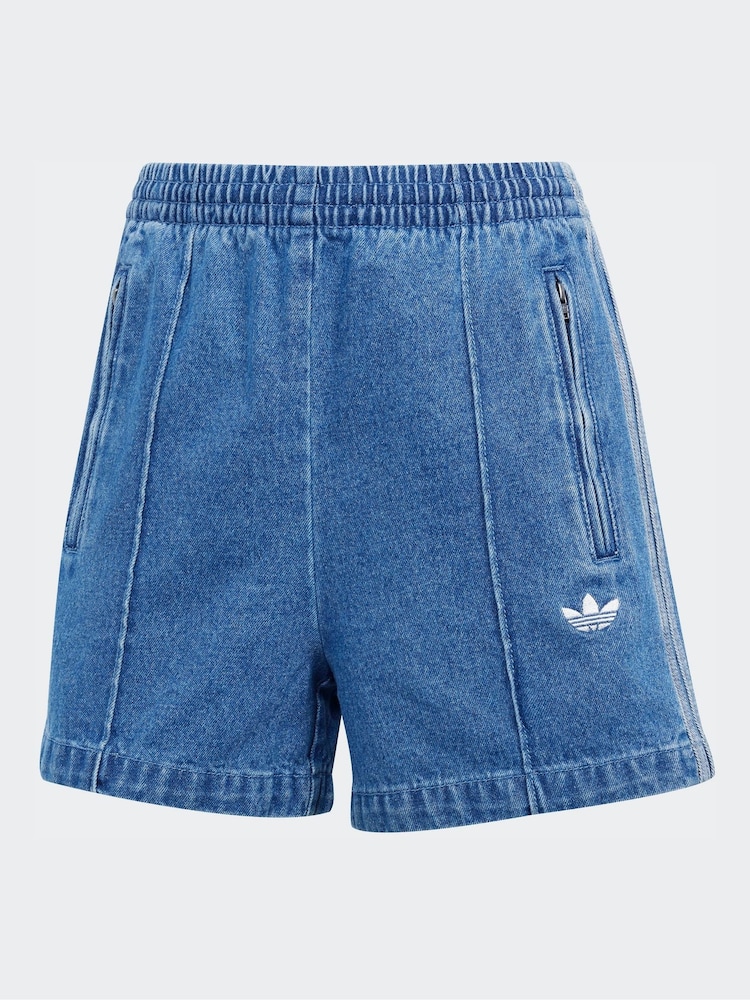 adidas Originals Blue 3-Stripe Denim Shorts - Image 6 of 6