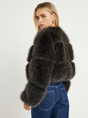River Island Brown Petite Crop Panel Fur Jacket - Image 4 of 4