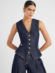 River Island Blue Fitted Tab Detail Denim Waistcoat - Image 1 of 4