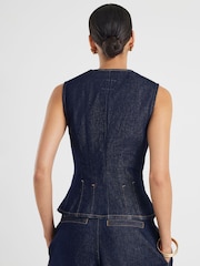 River Island Blue Fitted Tab Detail Denim Waistcoat - Image 2 of 4