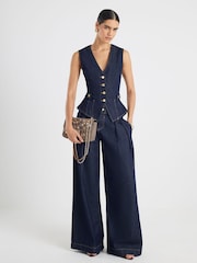 River Island Blue Fitted Tab Detail Denim Waistcoat - Image 3 of 4