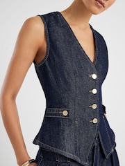 River Island Blue Fitted Tab Detail Denim Waistcoat - Image 4 of 4