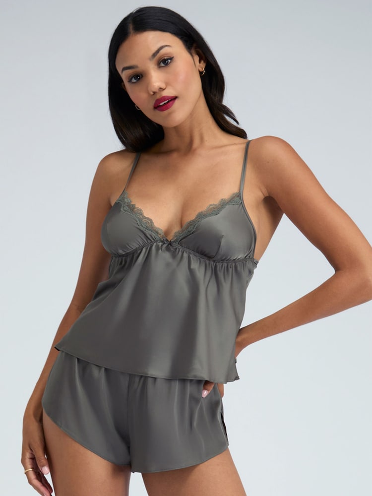 Boux Avenue Green Boux Avenue Kaya Lace Trim Satin Cami Pyjama Set - Image 1 of 5 Boux Avenue Green Boux Avenue Kaya Lace Trim Satin Cami Pyjama Set - Image 1 of 5