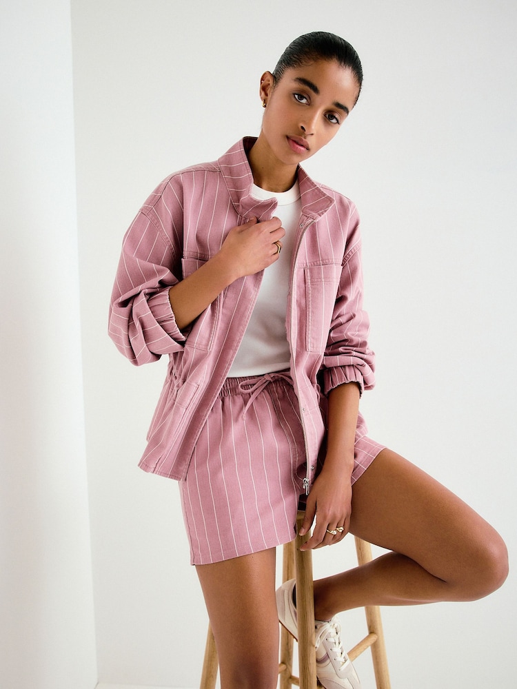 Pink Stripe Pull On Shorts - Image 1 of 9 Pink Stripe Pull On Shorts - Image 1 of 9