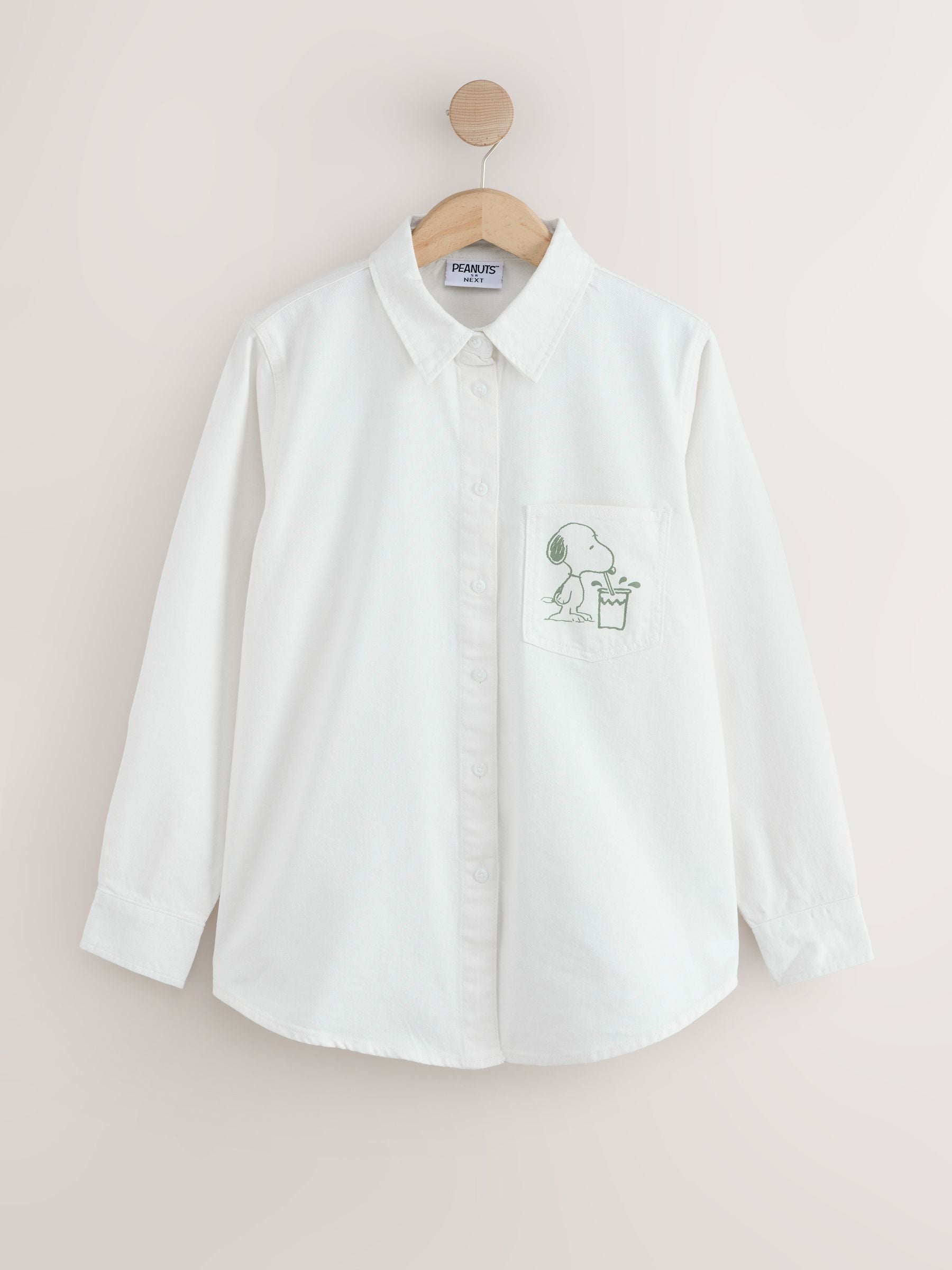 Buy Cream Snoopy License Relaxed Fit Long Sleeve Denim Shirt from
