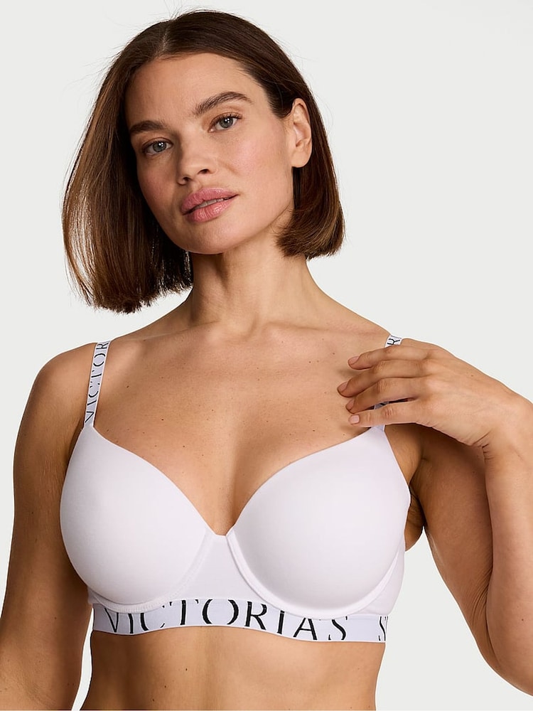 Victoria's Secret White Lightly Lined Demi Cotton Exploded Logo Bra - Image 1 of 2