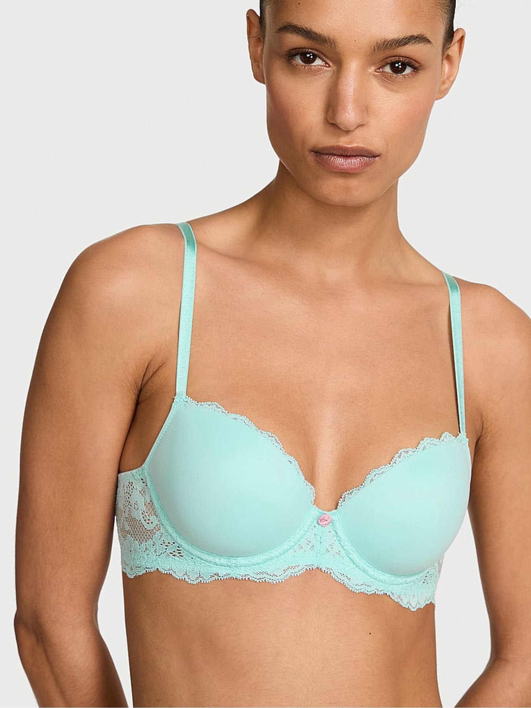 Victoria's Secret Canal Blue Lace Trim Lightly Lined Demi Bra