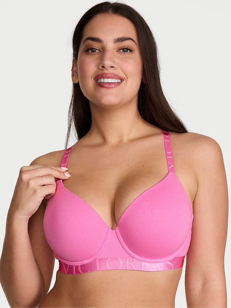 Victoria's Secret Pink Sugar Lightly Lined Demi Cotton Exploded Logo Bra - Image 1 of 4