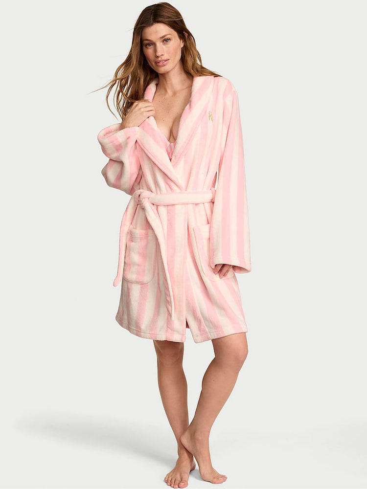 Victoria's Secret Pretty Blossom Pink Iconic Stripe Fluffy Robe - Image 1 of 2 Victoria's Secret Pretty Blossom Pink Iconic Stripe Fluffy Robe - Image 1 of 2