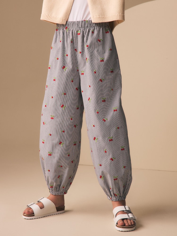 Blue Stripe Cherry Embroidery Hareem Trousers (3-16yrs) - Image 1 of 8