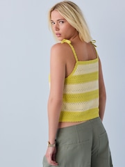 Lime Green Stripe Embroidered Cotton Rich Crochet Cami Top - Image 4 of 8