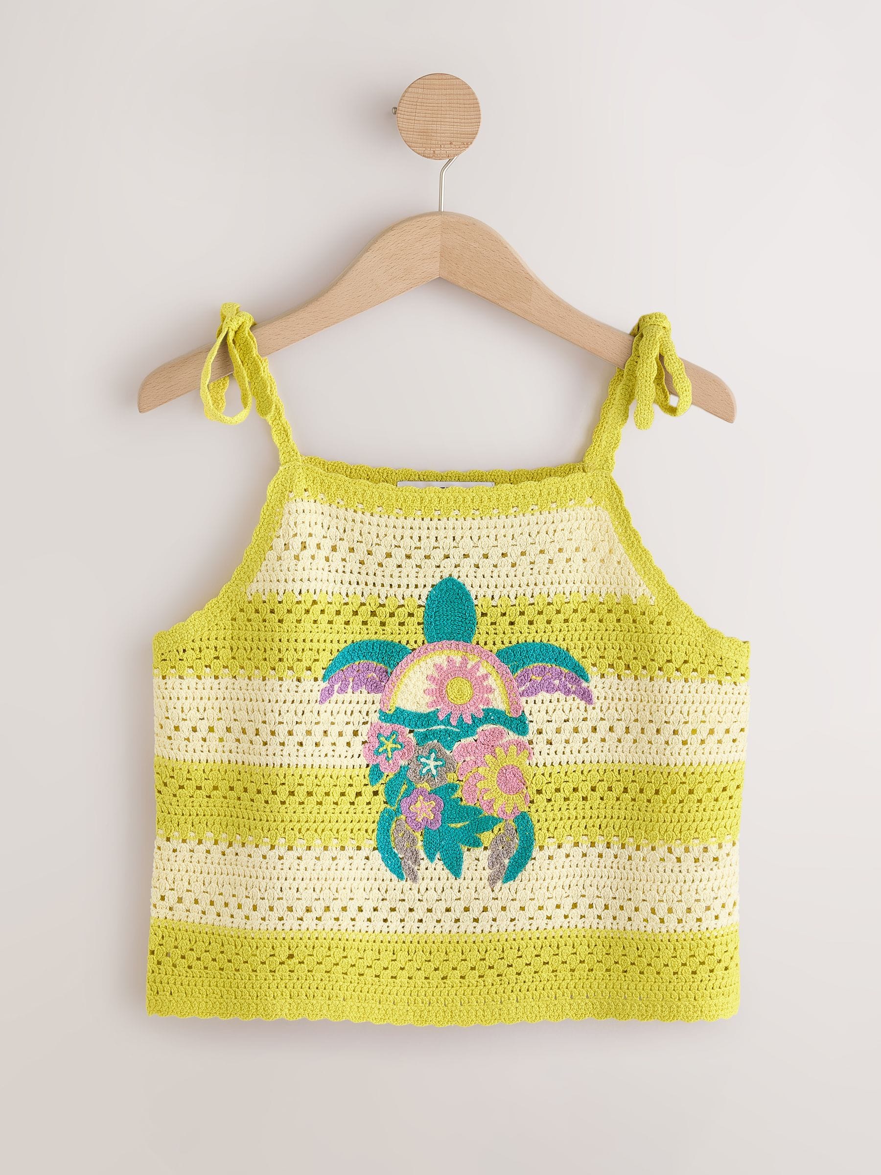 Buy Lime Green Stripe Embroidered Cotton Rich Crochet Cami Top