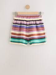 Purple/Yellow Stripe Cotton Rich Crochet Shorts - Image 1 of 4