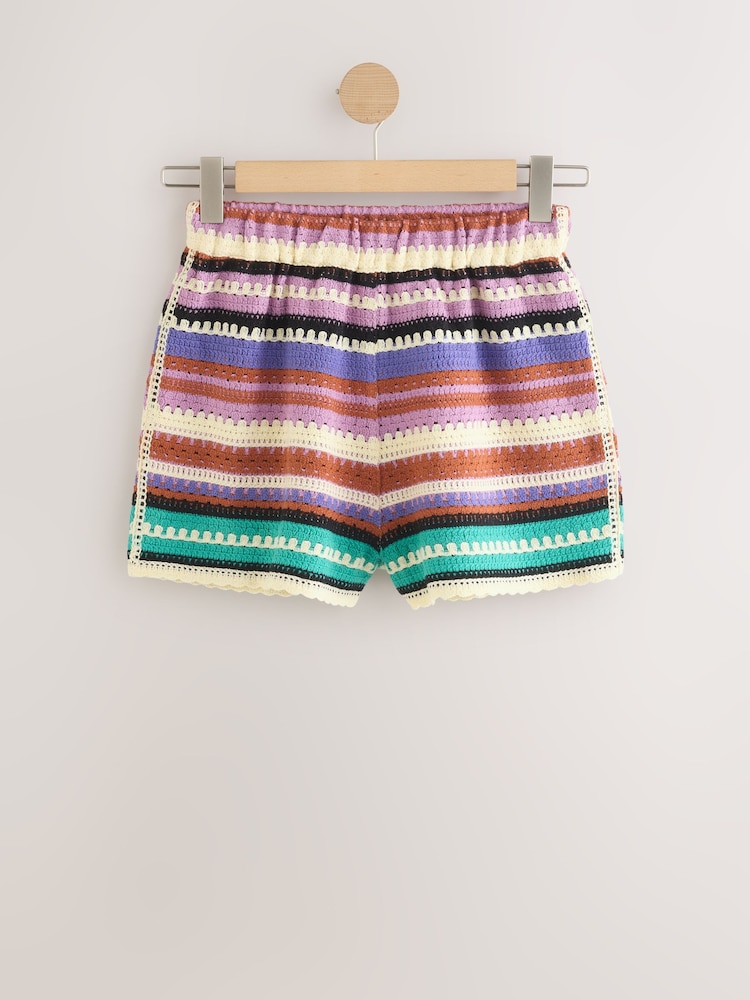 Purple/Yellow Stripe Cotton Rich Crochet Shorts - Image 1 of 4