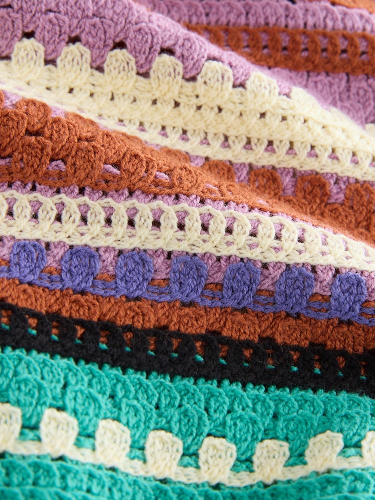 Purple/Yellow Stripe Cotton Rich Crochet Shorts - Image 6 of 6