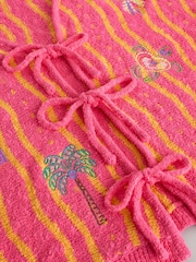 Pink/Orange Embroidered - Skjorte med bindebånd foran i bomuldsrig frotté - Billede 2 af 3