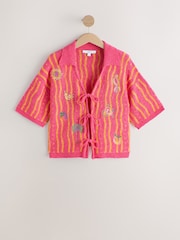Pink/Orange Embroidered Cotton Rich Towelling Tie Front Shirt - Image 6 of 8