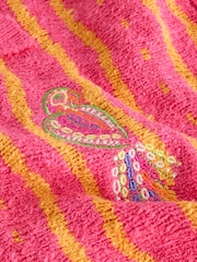 Pink/Orange Embroidered Cotton Rich Towelling Tie Front Shirt - Image 8 of 8