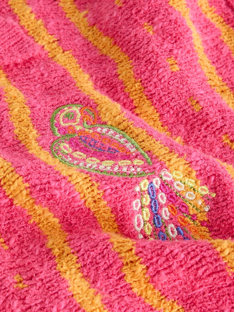 Pink/Orange Embroidered Cotton Rich Towelling Tie Front Shirt - Image 8 of 8 Pink/Orange Embroidered Cotton Rich Towelling Tie Front Shirt - Image 8 of 8