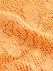 Fluro Orange Short Sleeve Floral Crochet Crew Neck T-Shirt - Image 2 of 3