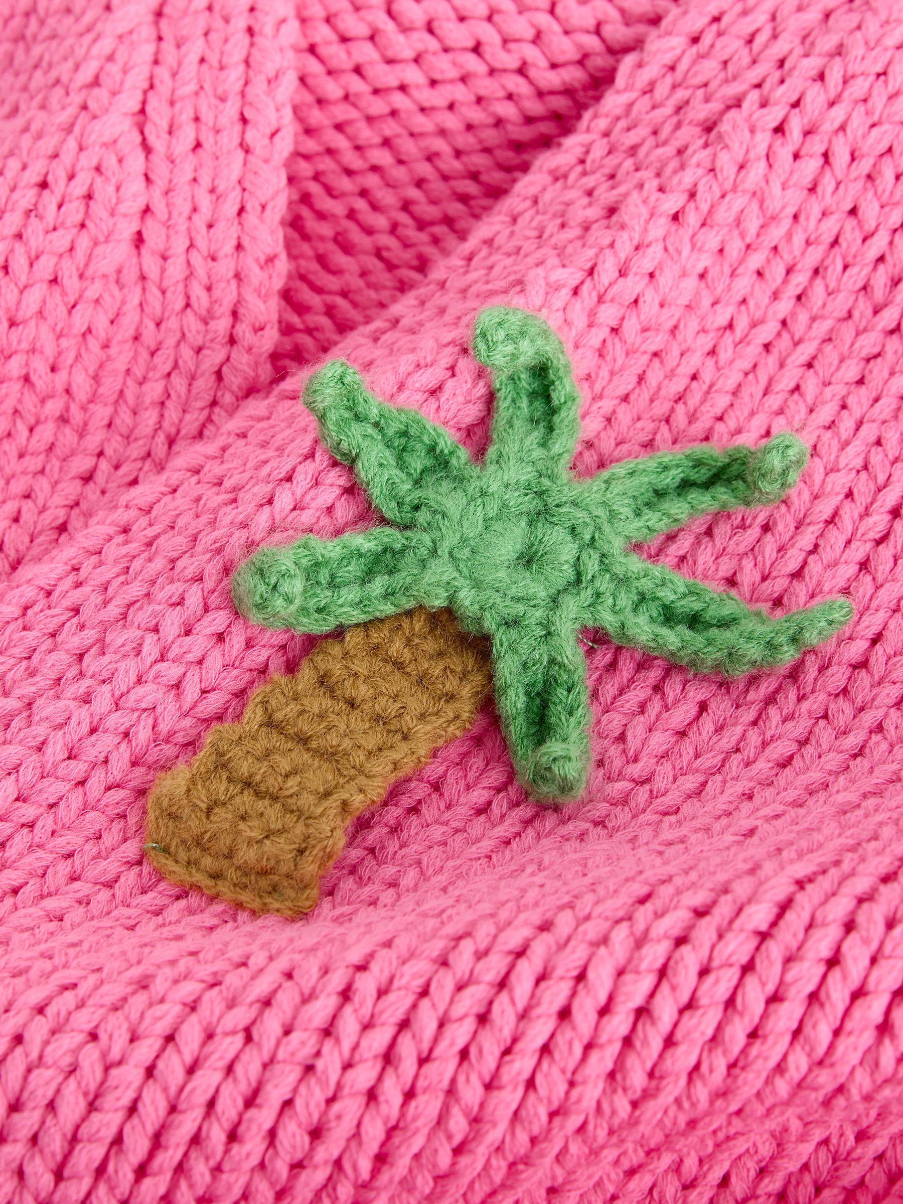 Buy Pink 3D Palm Tree Soft Touch Cotton Blend Chunky Knit Cardigan