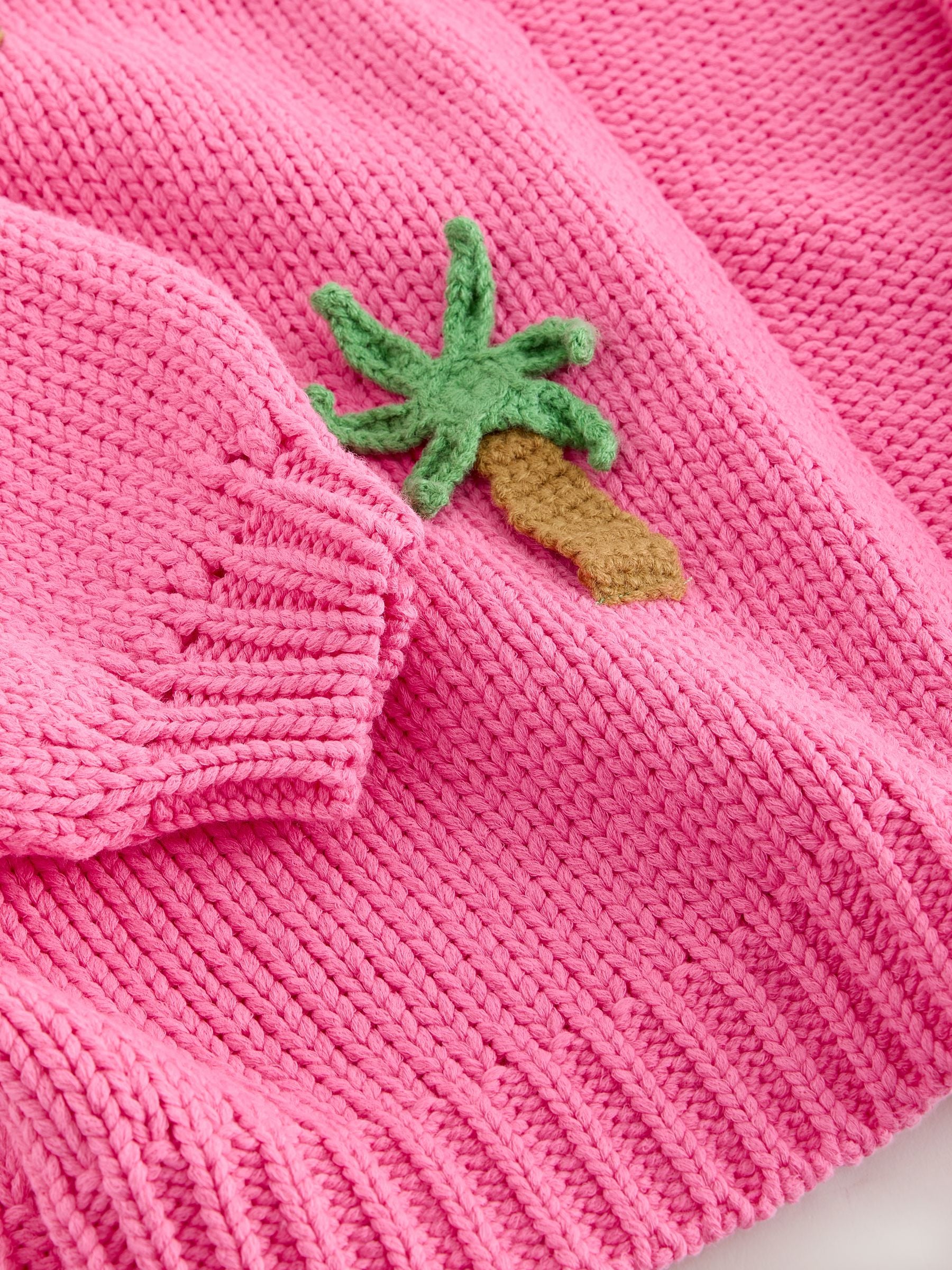 Buy Pink 3D Palm Tree Soft Touch Cotton Blend Chunky Knit Cardigan