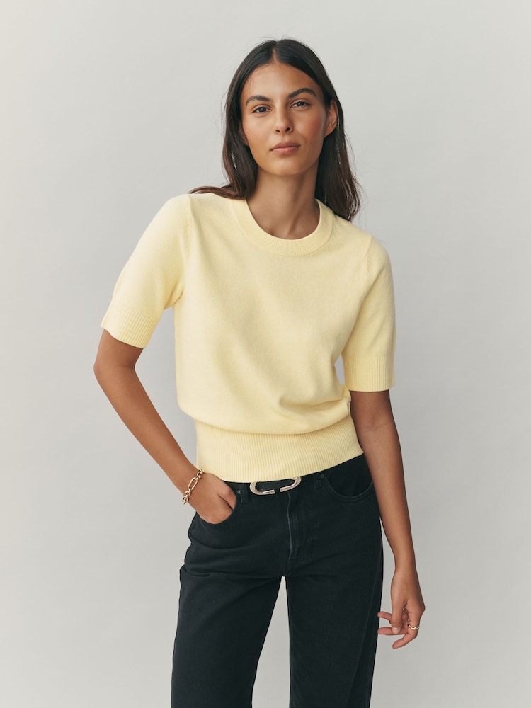 Light Yellow Supersoft Short Sleeve Knitted Top - Image 1 of 9 Light Yellow Supersoft Short Sleeve Knitted Top - Image 1 of 9