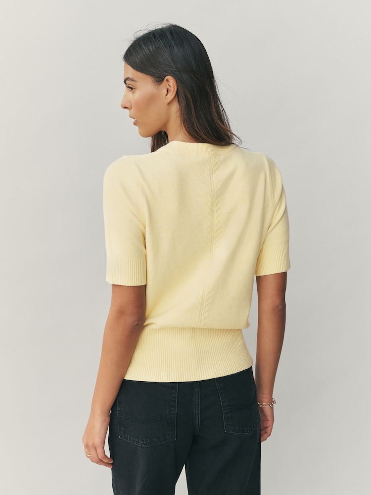Light Yellow Supersoft Short Sleeve Knitted Top - Image 2 of 9 Light Yellow Supersoft Short Sleeve Knitted Top - Image 2 of 9