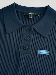 Navy Blue Sleeveless Knitted Polo Top - Image 5 of 6