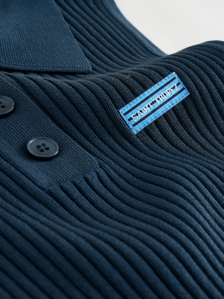 Navy Blue Sleeveless Knitted Polo Top - Image 6 of 6