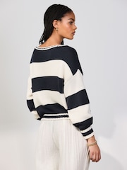 Navy/White Lobster Stripe Cotton Rich Off Shoulder Jumper - Image 4 of 8