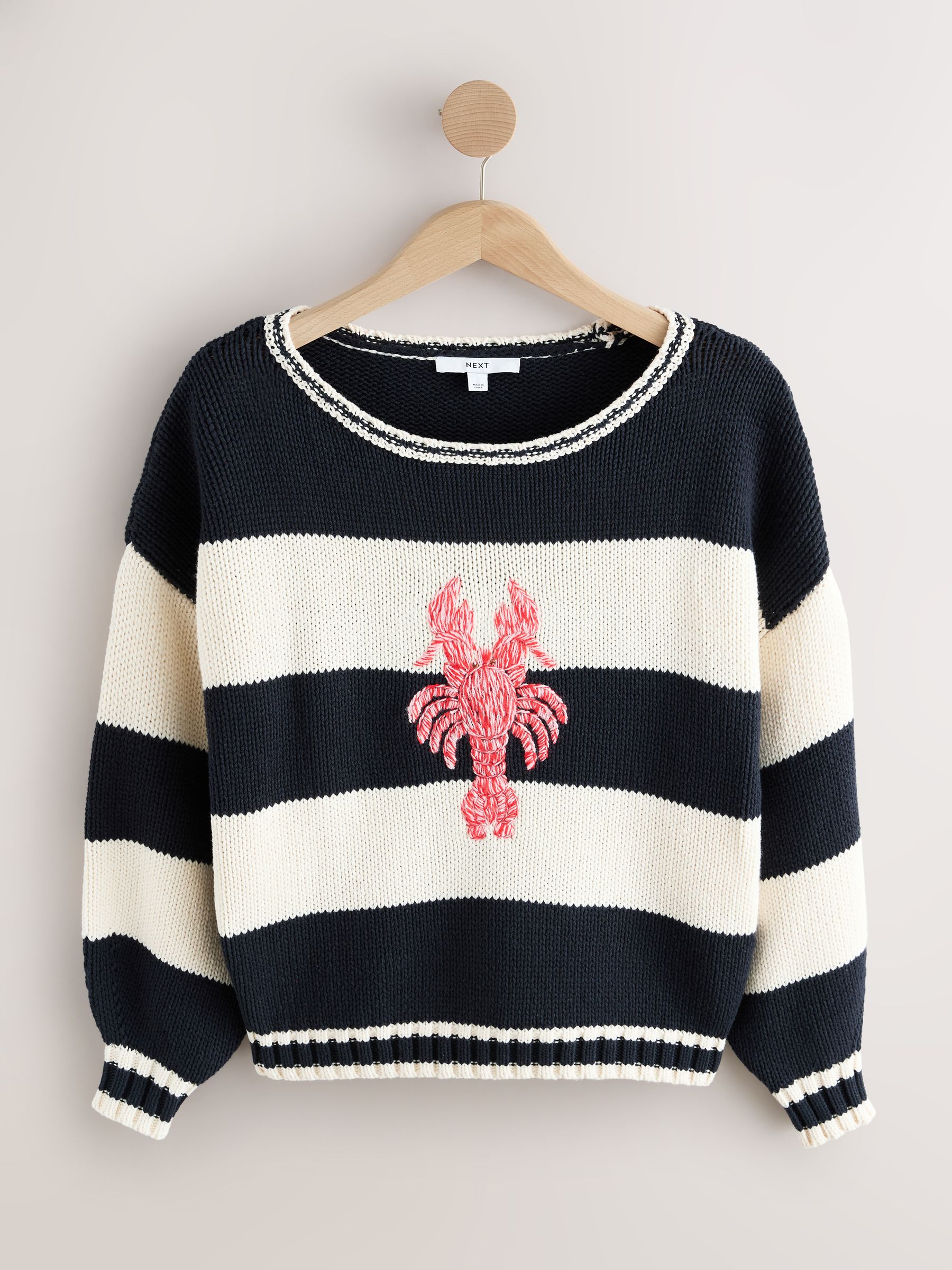 Buy Navy Blue/White Stripe Lobster Print Cotton Rich Off Shoulder