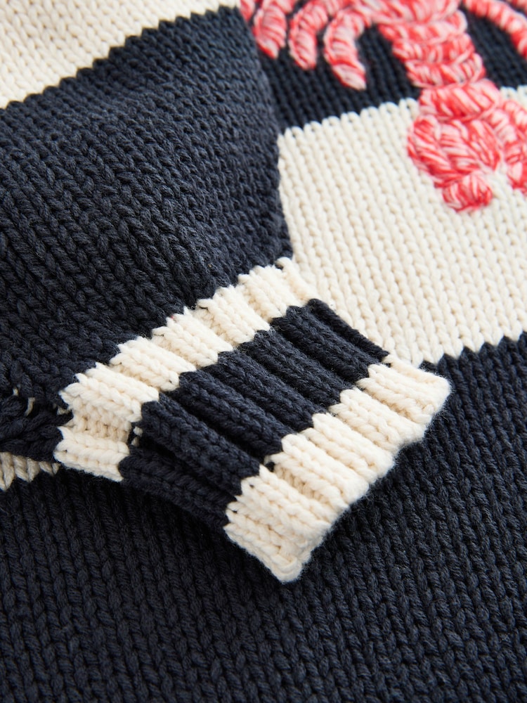 Navy/White Lobster Stripe Cotton Rich Off Shoulder Jumper - Image 8 of 8