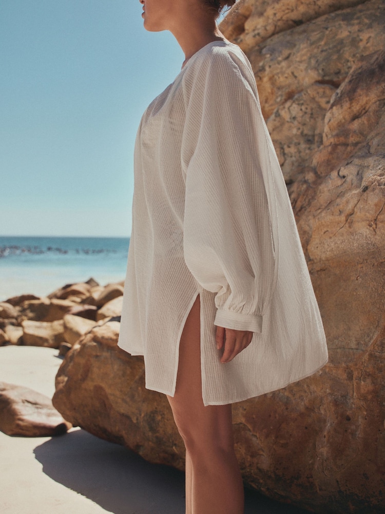 White Voluminous Beach Shirt - Image 5 of 5 White Voluminous Beach Shirt - Image 5 of 5