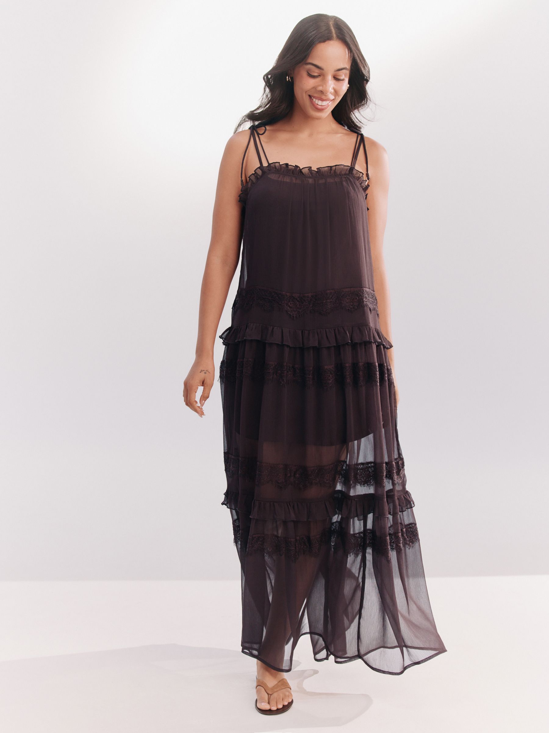 brown tie up dress Lioness Brown Tie Up Maxi Dress by Lioness