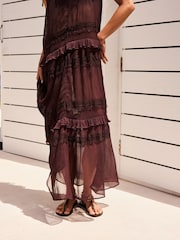 Chocolate Brown Mesh Maxi Tie Strap Dress - Image 6 of 7