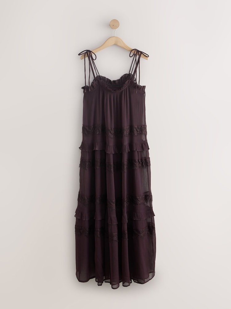 knee length dresses for ladies Josie Off Shoulder Mesh Maxi Dress - Dark Brown