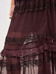 Chocolate Brown Mesh Maxi Tie Strap Dress - Image 7 of 7
