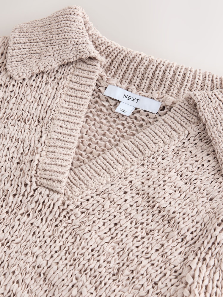 Neutral/Stein - Cotton Rich Short Sleeve Stitch Polo Top - Bild 8 von 8