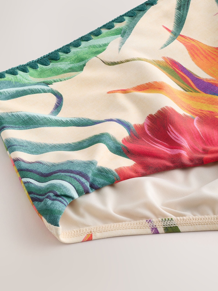 Red Tropical High Waist Midi Bikini Bottoms - Image 7 of 7