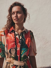 Red Tropical Collared Belted Playsuit - Image 4 of 5