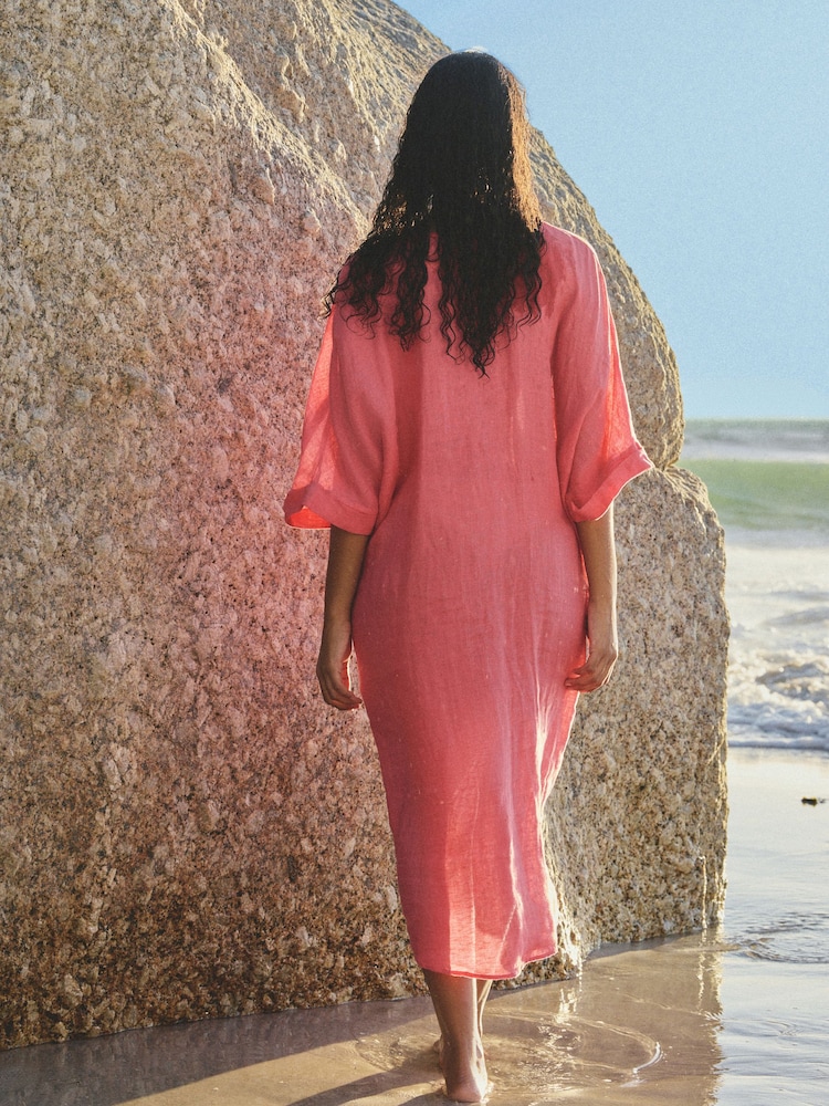 Womens Next Pink N. Premium 100% Linen Twist Dress US 6 Tall