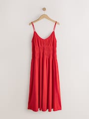 Red Shirred Strappy Jersey Midi Dress - Image 5 of 7